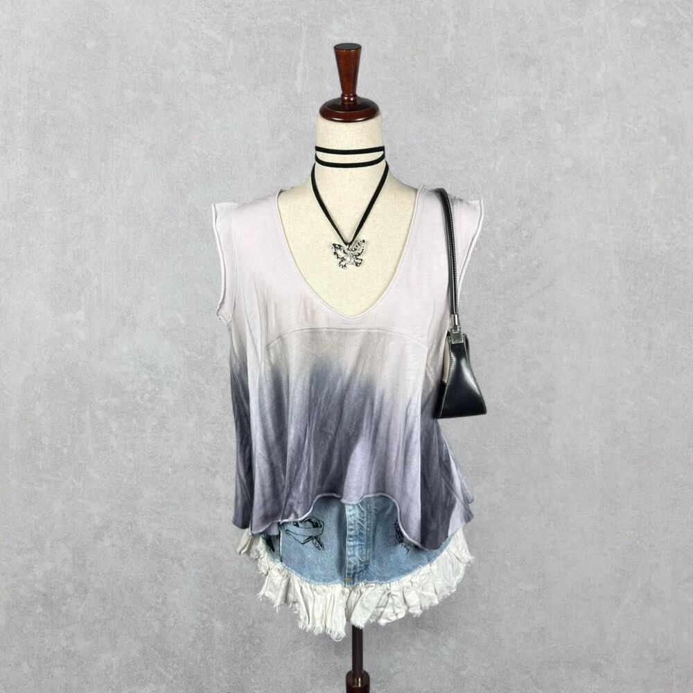 We The Free Lavender Grey Ombre Oversized Crop Knit Tank